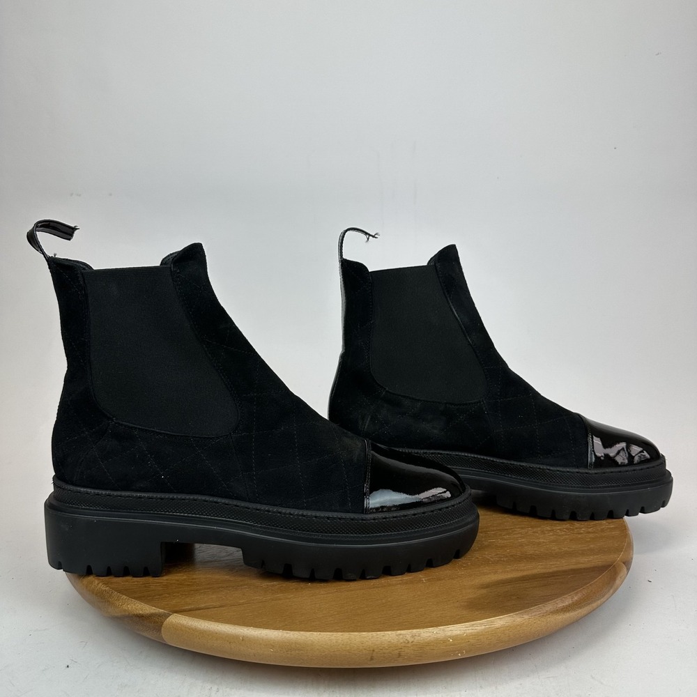 New Womens AGL Mary Beat Black Cap Toe Platform Chunky Chelsea Boots‎ Size EU 41